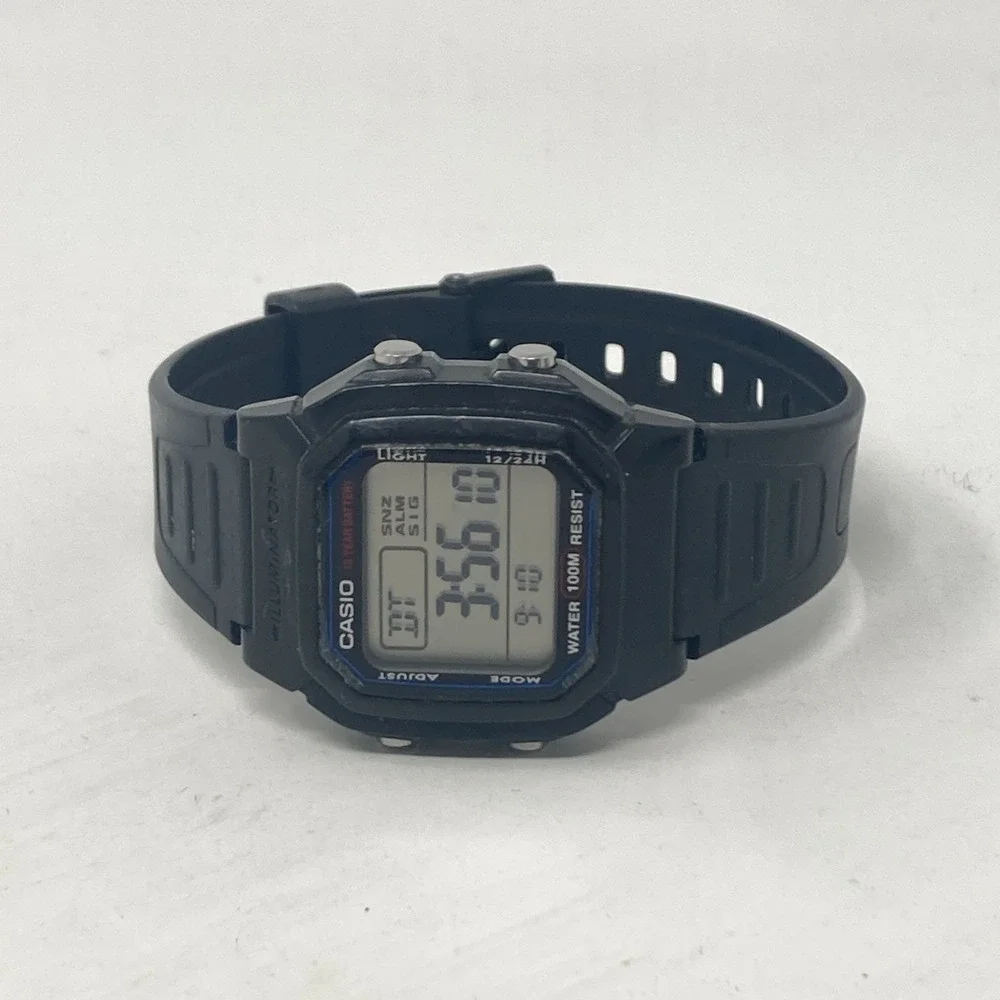 Casio Digital Watch Men 36mm Black 3240 W-800H Date Alarm Chrono Dual Time 8.5